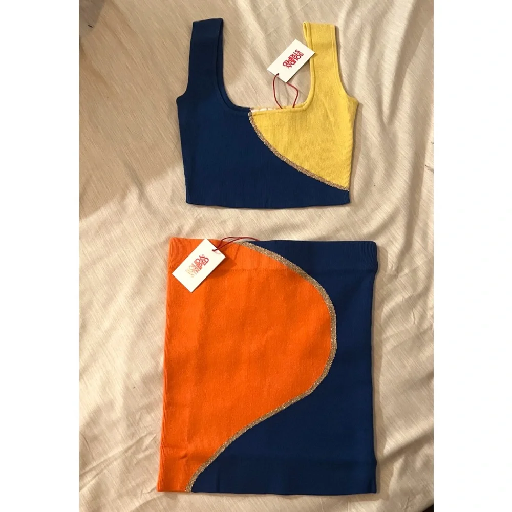 Solid & Striped Kimberly SET, Top & Skirt Color Block Matching Set, NEW
